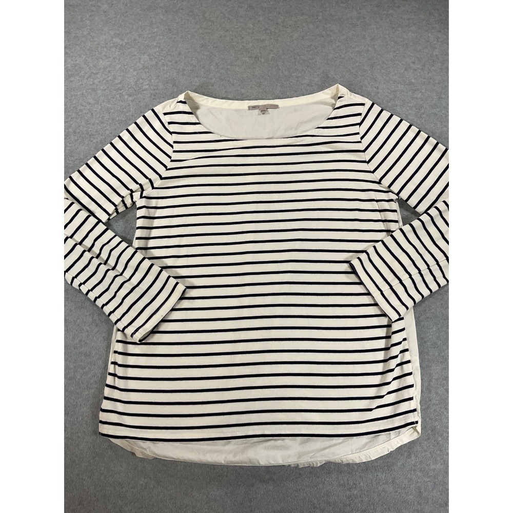 Gap Womens Navy Blue White Striped Mixed Media Pleated Back Top Size M 2860